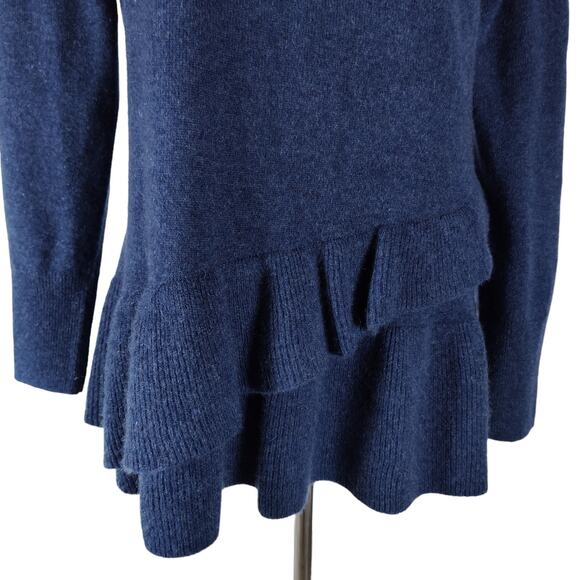 Isaac Mizrahi Live Cashmere Sweater M Blue Ruffle Hem Peplum Knit - Picture 8 of 10